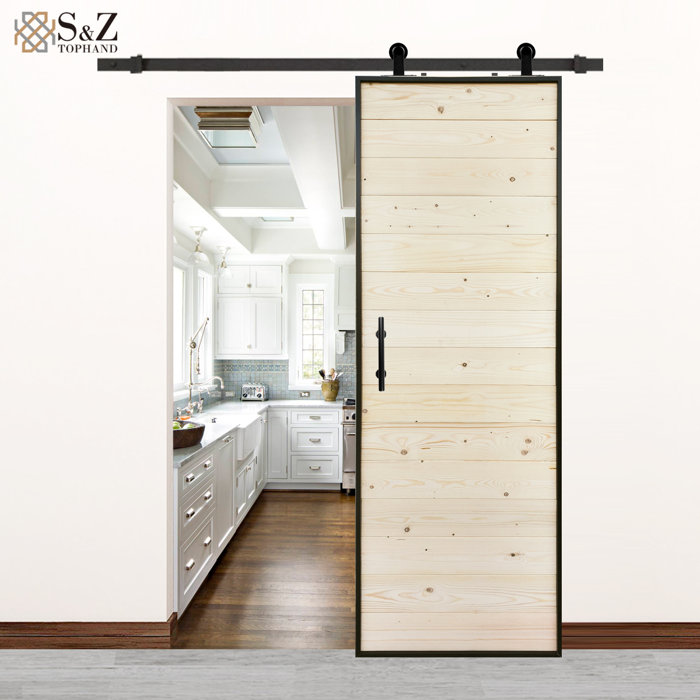 S&Z TOPHAND Unfinished Paneled Wood Unfinished Barn Door without